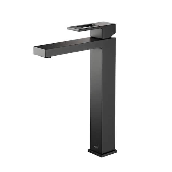 Single Hole Cubic Single Handle Bathroom Vessel Sink Faucet in Matte Black
