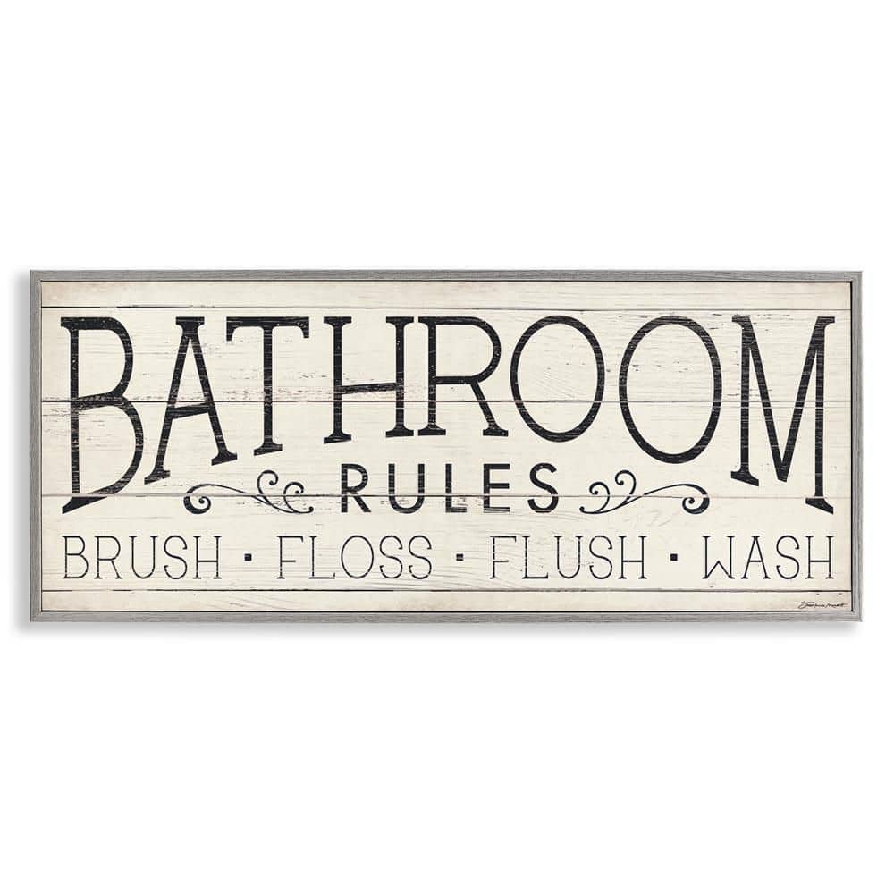 Bathroom Rules Brush Floss Wash by Stephanie Workman Marrott Gray Framed Giclee Art Print Typography 10 in. x 24 in. price history on PriceWatchPro