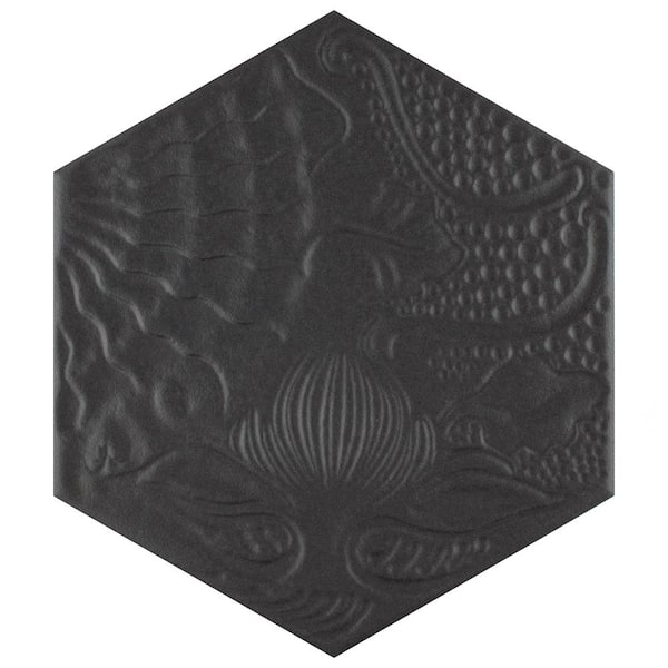Merola Tile Gaudi Hex Black 8-5/8 in. x 9-7/8 in. Porcelain Floor and Wall Tile (11.5 sq. ft./Case)