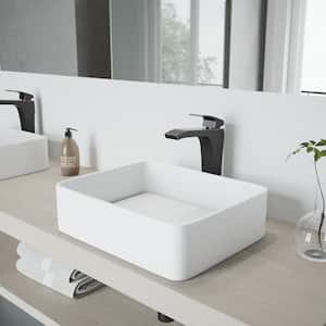 Jasmine Modern White Matte Stone 18 in. L x 15 in. W x 5 in. H Rectangular Vessel Bathroom Sink