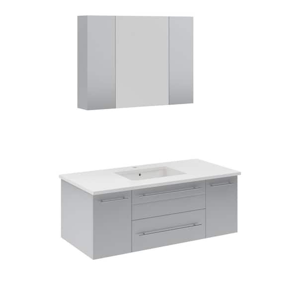 Fresca Lucera 42 in. Single Sink Wall Mount Gray Bath Vanity with White Quartz Top, Undermount Sink and Medicine Cabinet