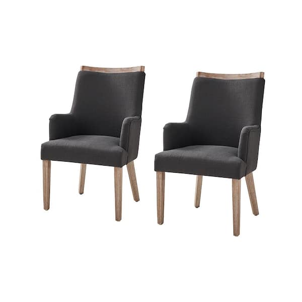 JAYDEN CREATION Borchard Charcoal Farmhouse Solid Wood Upholstered Dining Chair Set of 2