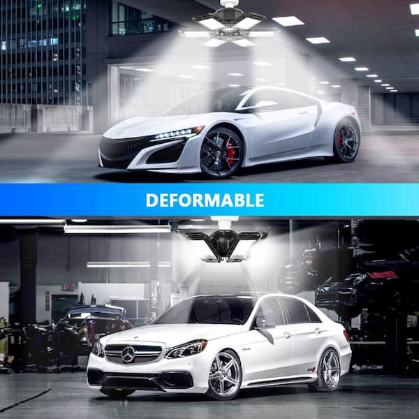 0.95 ft. 180-Watt Black Adjustable LED Shop Light with 6 Deformable Panels for Garage and Warehouse Ceiling, 2-Pack