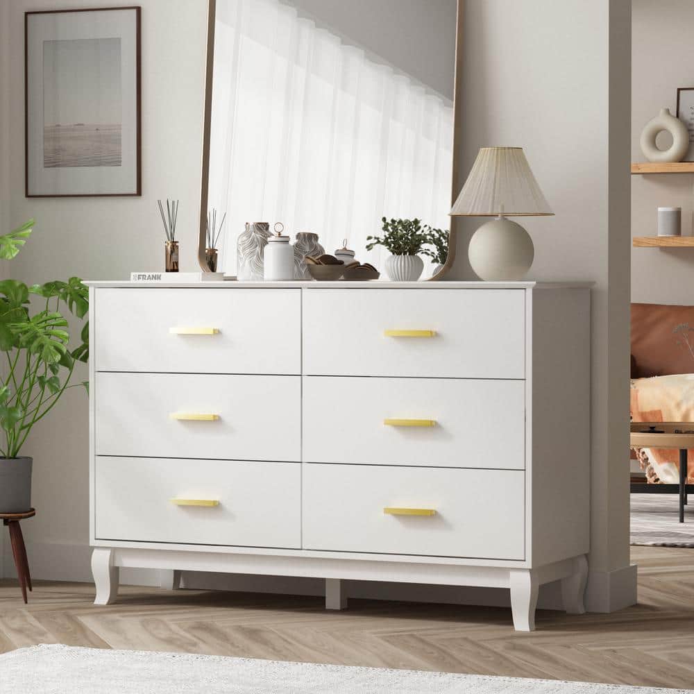 FUFU&GAGA 6-Drawer White Wooden Dresser, Vanity, Storage Cabinet, Chest of  Drawers, 31.5 in. H x 55.1 in. W x 15.7 in. D LBB-KF330021-02-c2 - The Home  ...