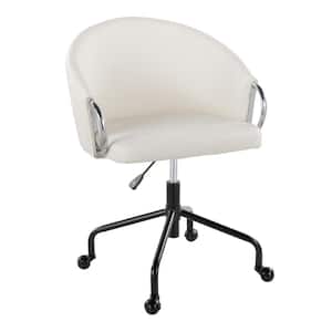 Claire Faux Leather Adjustable Height Task Chair in White Faux Leather and Chrome Metal