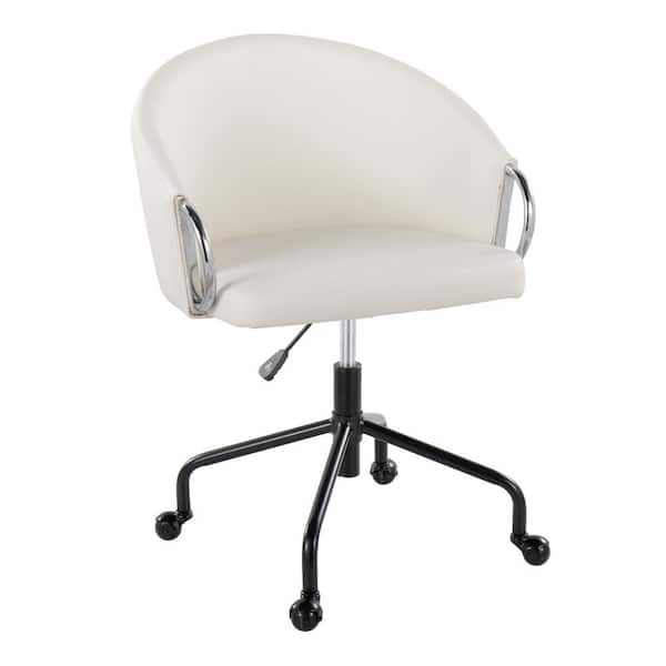 Lumisource Claire Faux Leather Adjustable Height Task Chair in White Faux Leather and Chrome Metal