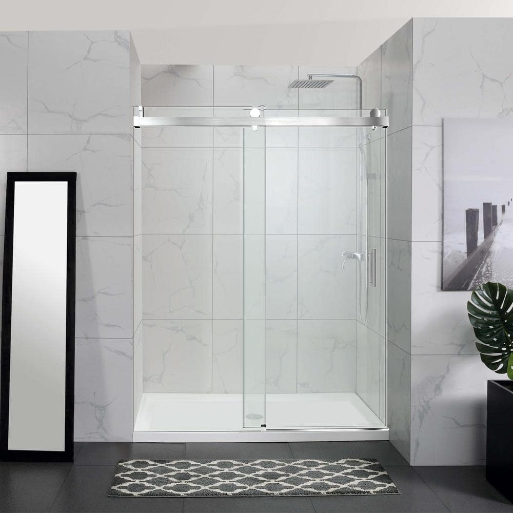 Dropship Frameless Sliding Glass Shower Doors 60 Width X 76Height With  3/8(10mm) Clear Tempered Glass, Brushed Nickel Finish, Big Rollers, Square  Rail, Self-cleaning Coating On Both Sides to Sell Online at a