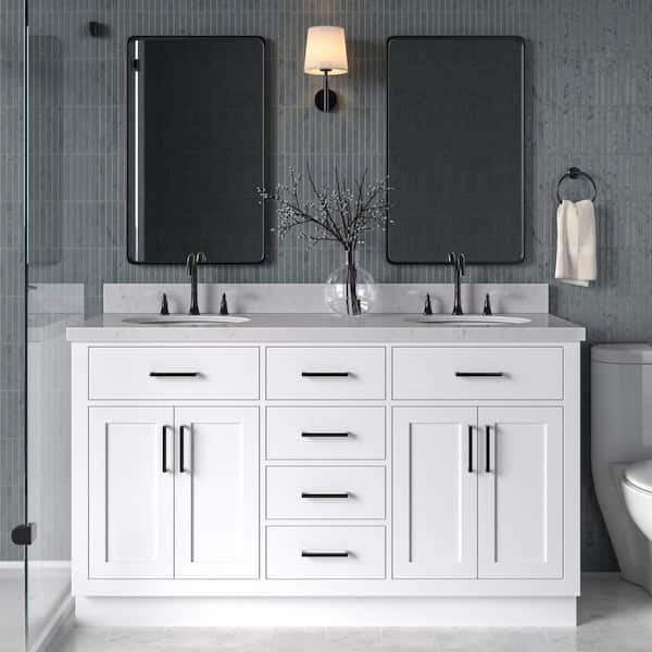 ARIEL Hepburn 60 in. W x 22 in. D x 36 in. H Double Sink Freestanding Bath Vanity in White with Carrara Quartz Top