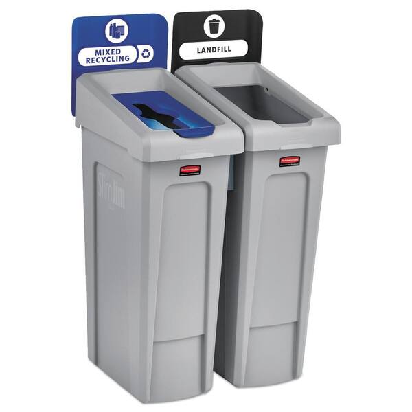 Rubbermaid Commercial Products 46 Gal. 2-Stream Landfill/Mixed Recycling Slim Jim Indoor Recycling Station Kit