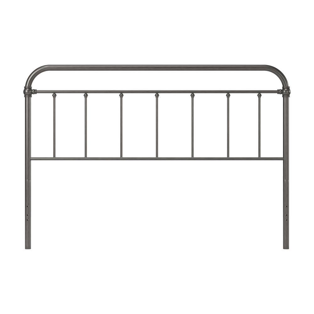 King Aged Pewter Metal Headboard with Spindle Design