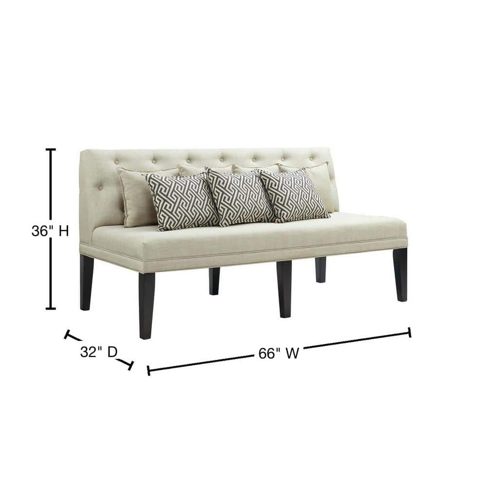 Beige Tufted Linen Dining Sofa with Pillows