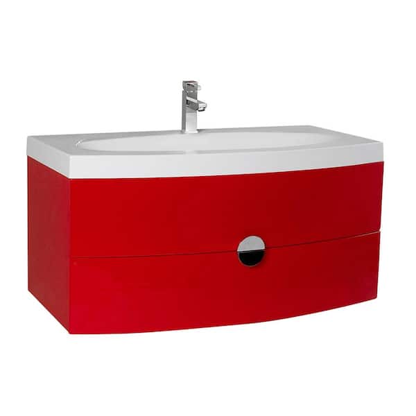 Fresca Energia 36 in. Bath Vanity in Red with Acrylic Vanity Top in White with White Basin