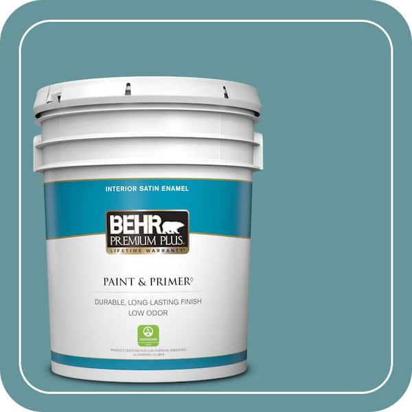BEHR PREMIUM PLUS 5 gal. #MQ6-33 Vintage Teal Satin Enamel Low Odor Interior Paint & Primer