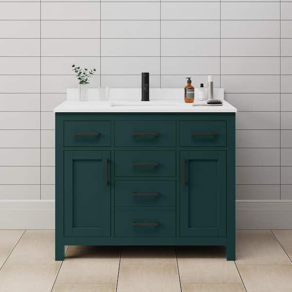 Wyndham Collection Beckett 42 in. W x 22 in. D x 35 in. H Single Sink Bathroom Vanity in Green with White Cultured Marble Top