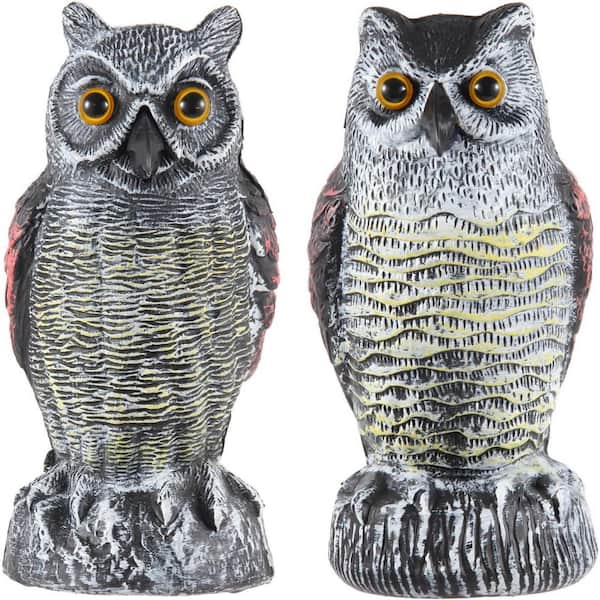 2 Pack Fake Owl Decoys to Scare Birds Away, Great Horned Owl Bird Deterrents, Nature Scarecrow Plastic Pest Repellent