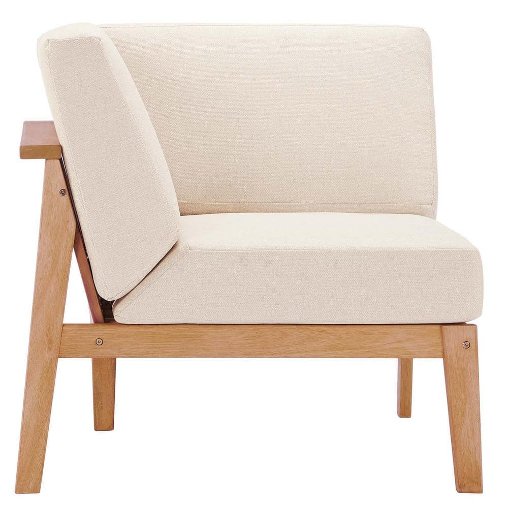 Natural Eucalyptus Wood Outdoor Corner Chair with Taupe Cushions