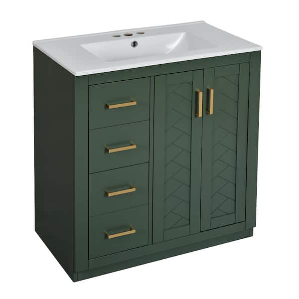 Nestfair 30 in. W x 18.3 in. D x 34 in. H Single Sink Freestanding Bath Vanity in Green with White Ceramic Top