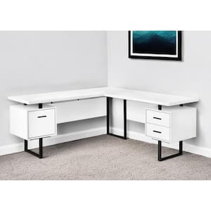 71 in. L-Shaped White Metal 3-Drawer Computer Desks