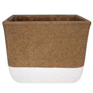 10 in. White and Natural Reed Square Cement Planter