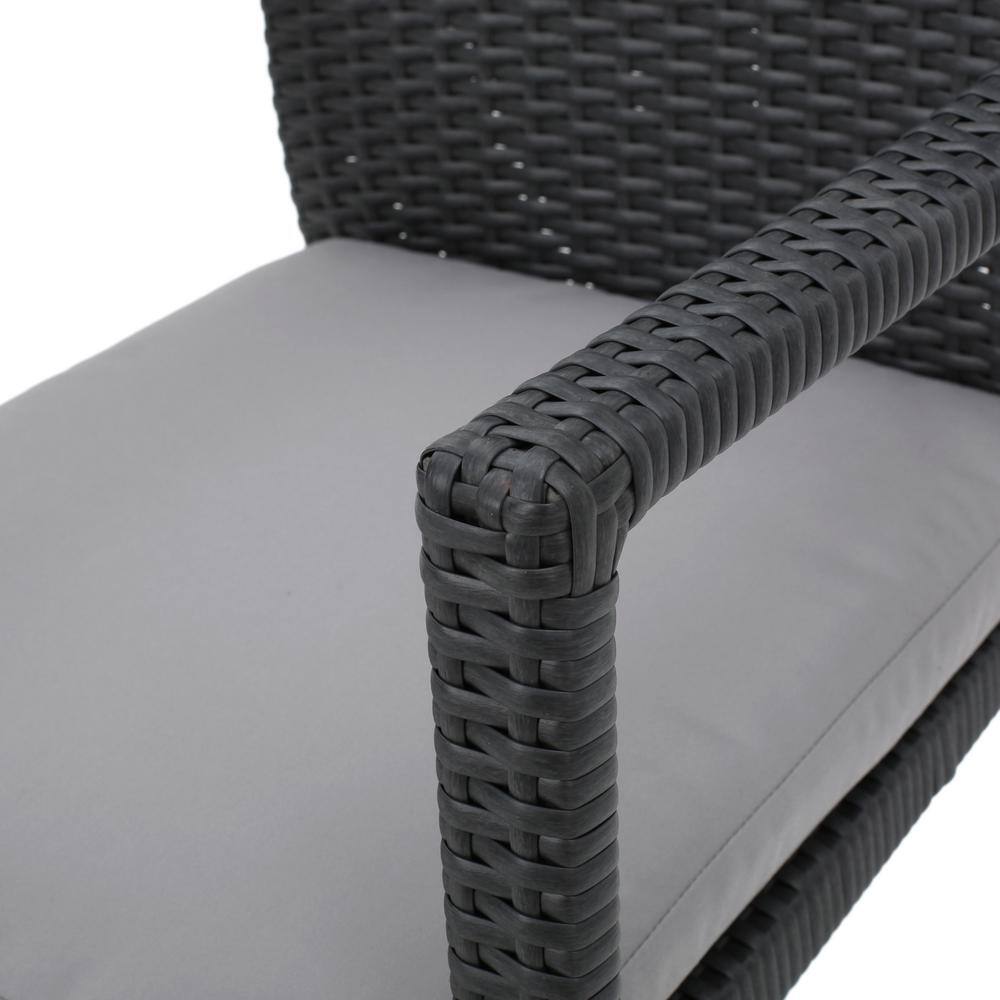 Gray Wicker Outdoor Dining Chair Set with Cushions