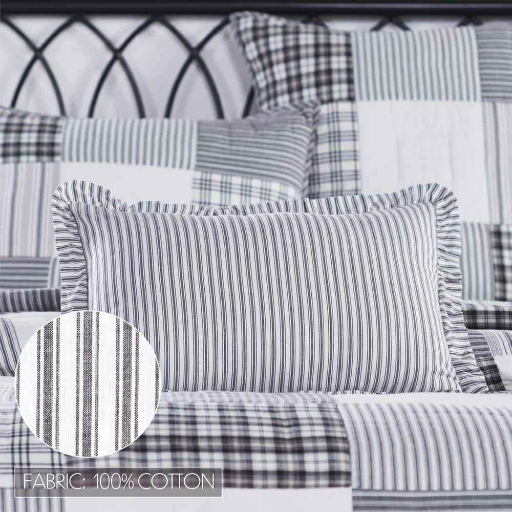 Black and White Cotton Ruffled Ticking Stripe Pillow 14x22