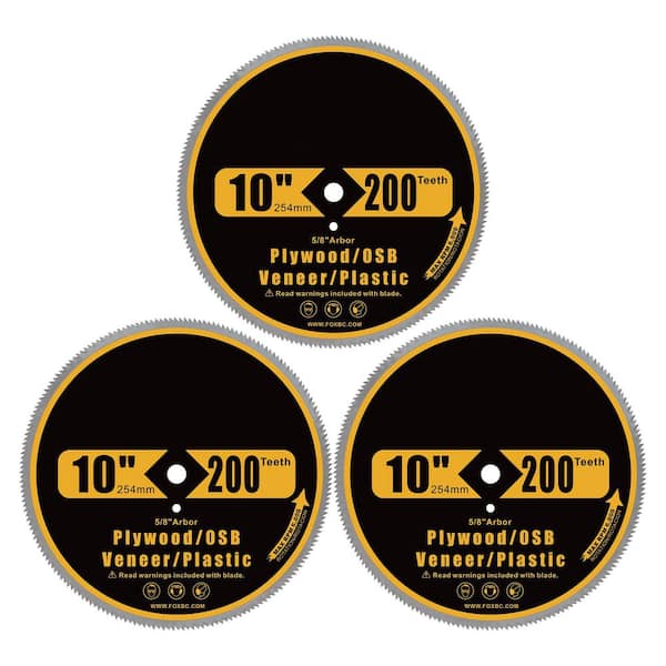 10 in. 200-Tooth Plywood Plastic Vinyl Siding Cutting Steel Saw Blade Power Tool Accessory Type (3-Pack)