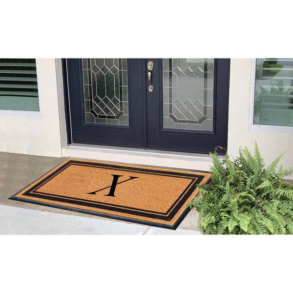 A1 Home Collections A1hc Markham Picture Frame Black/Beige 30 in. x 60 in. Coir and Rubber Flocked Large Outdoor Monogrammed x Door Mat
