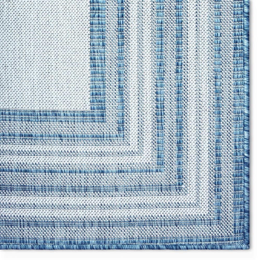 Blue and Ivory Striped Synthetic Indoor/Outdoor Area Rug