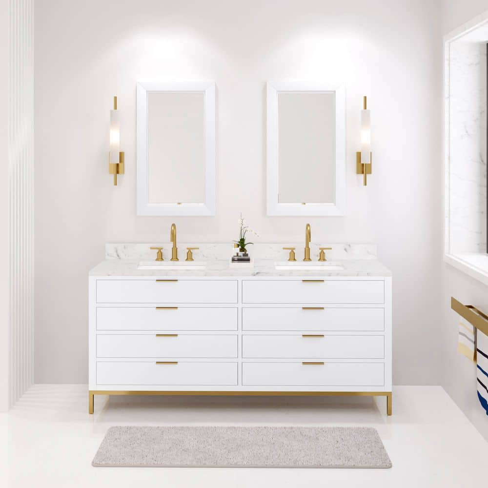 Bristol 72 in. W x 21.5 in. D Vanity in Pure White with Marble Top in White with White Basin price history on PriceWatchPro