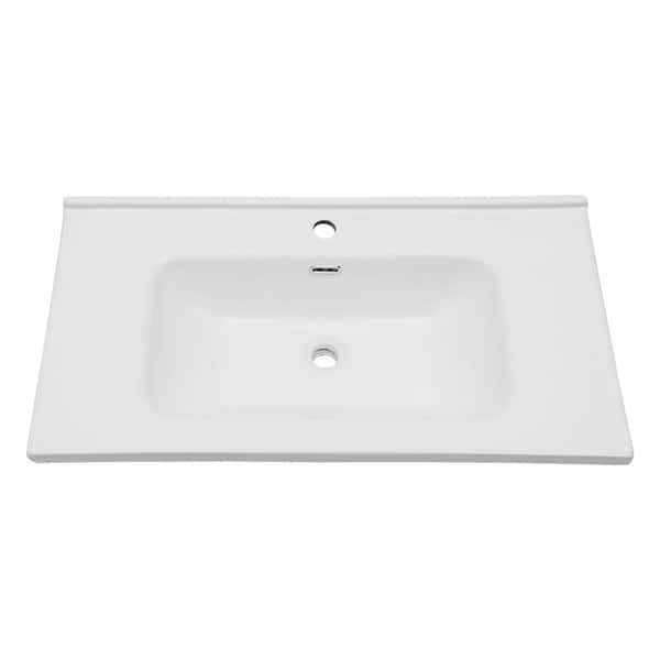35 in. W x 20 in. D Ceramic Bath Vanity Top Sink in White with 1 Faucet Holes and Overflow