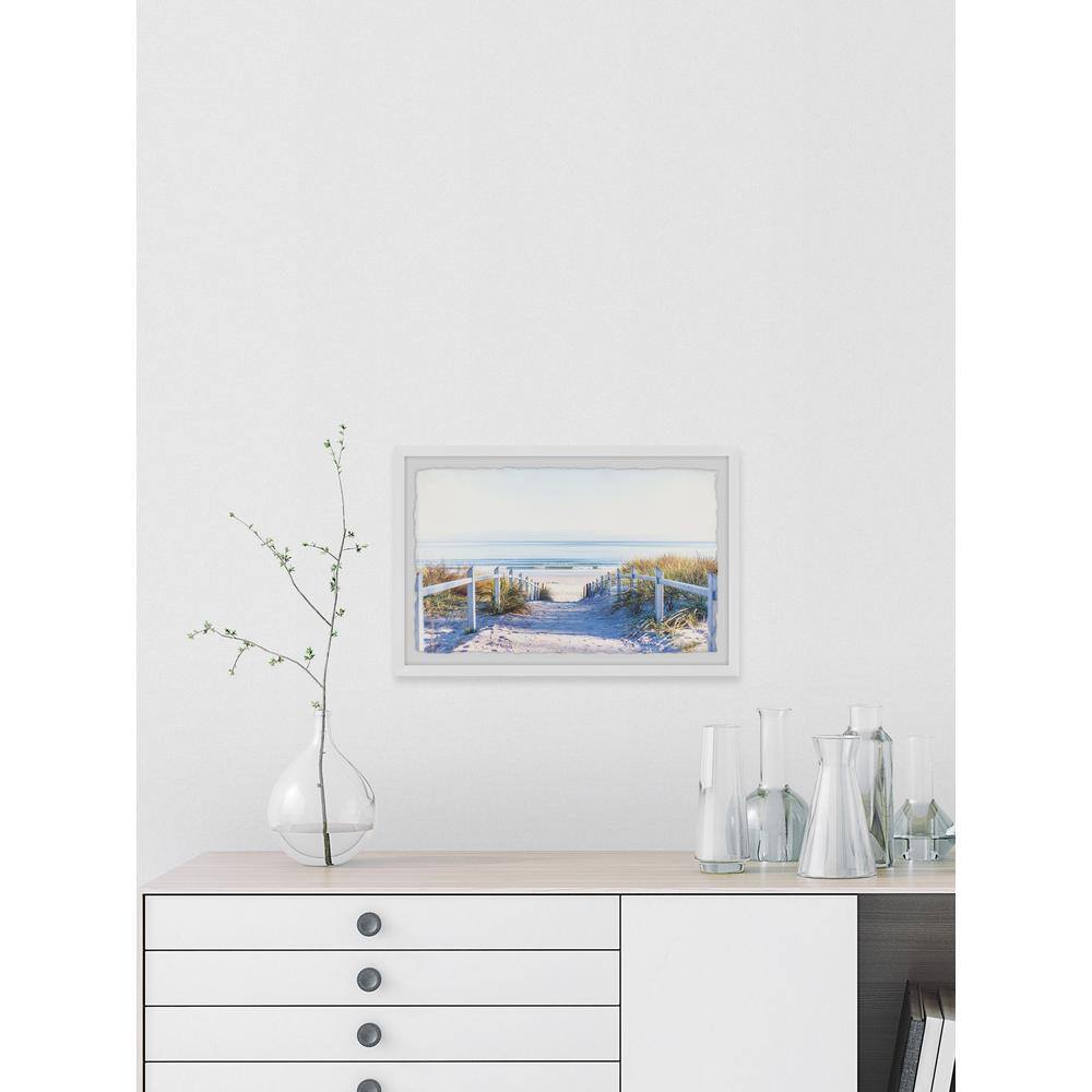 White Framed Coastal Landscape Print with Sandy Pathway, 12" x 8"