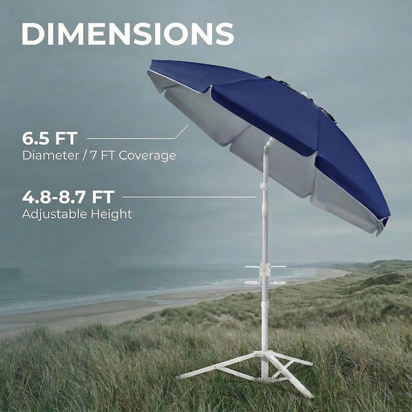7 foot adjustable patio umbrella lohasco 7 ft. Adjustable Outdoor Sun Umbrella with Tripod Stand – Portable Shade with Carry Bag, Hook and Cup Holders, Navy Blue