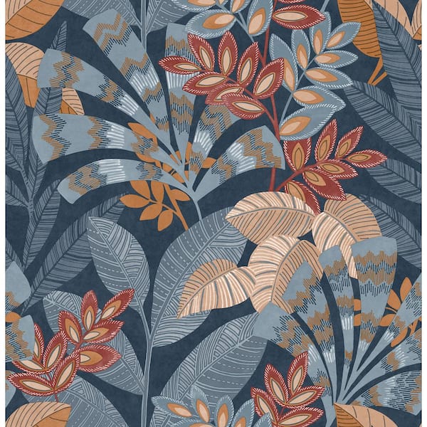 InHome Yara Blue Leaves Peel and Stick Sample, 8 in. x 10 in. Wallpaper Sample