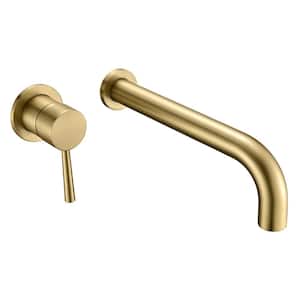 Modern Left-handed Single Handle Wall Mount Roman Tub Faucet in Brushed Gold