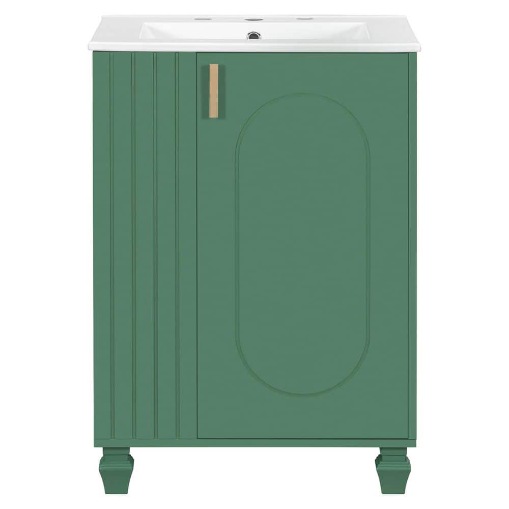 24 in. Single Sink Freestanding Green Bath Vanity with White Ceramic Sink Top price history on PriceWatchPro