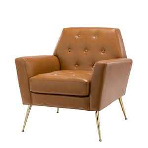 Ilioneus Modern Camel Polyurethane Button-tufted Geometric Shape Armchair with Gold Accent Legs