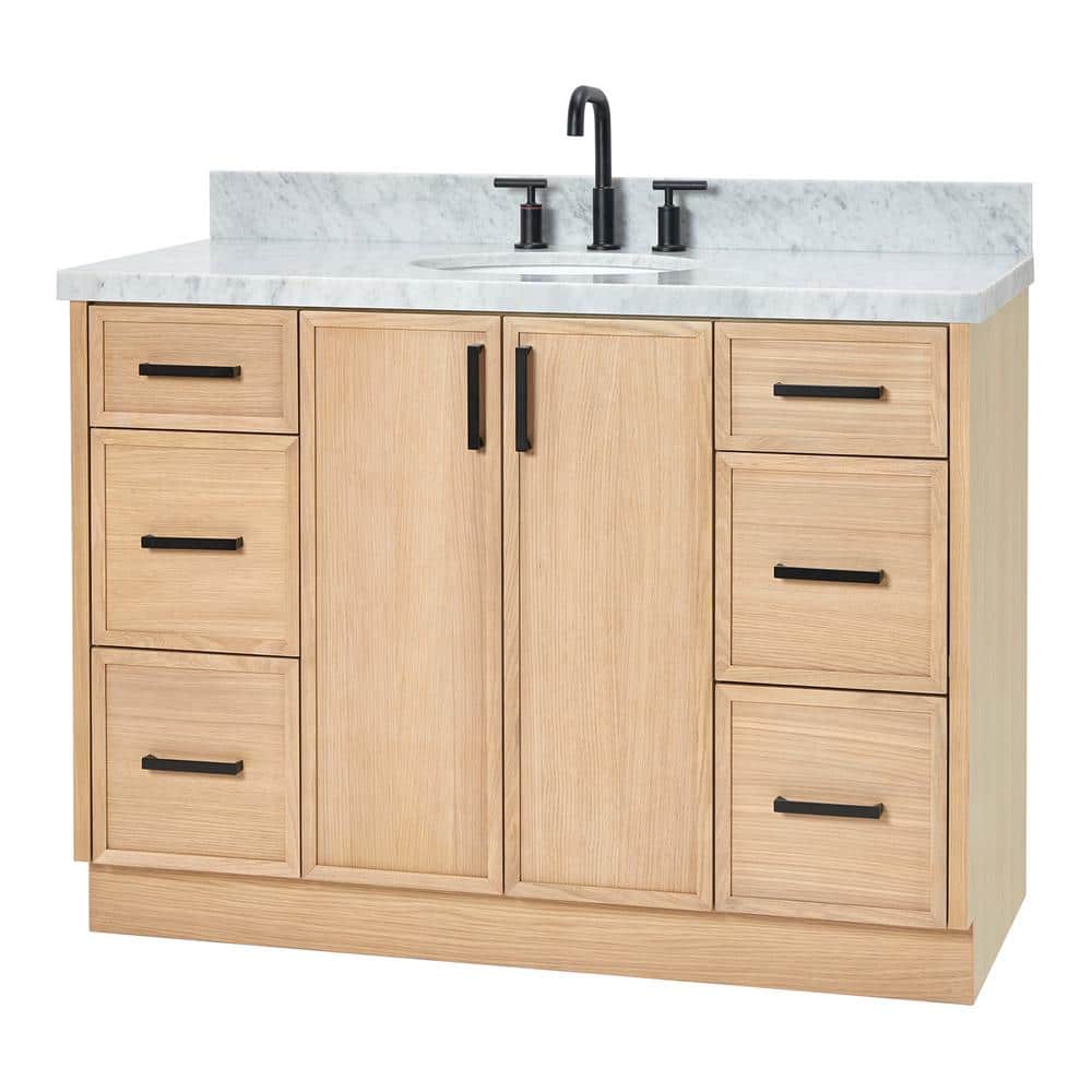 Kelly 49" Oak Single Sink Vanity with Carrara Marble Top