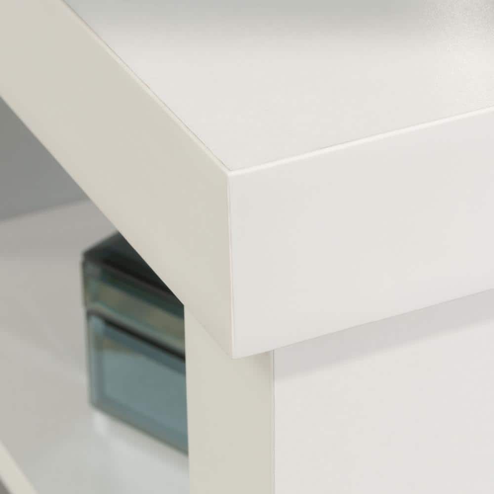 White Adjustable Wood Bookcase with Sliding Door