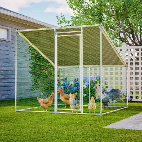 GOGEXX 7 ft. x 6.5 ft. Metal Chicken Coop Steel Wire Walkin