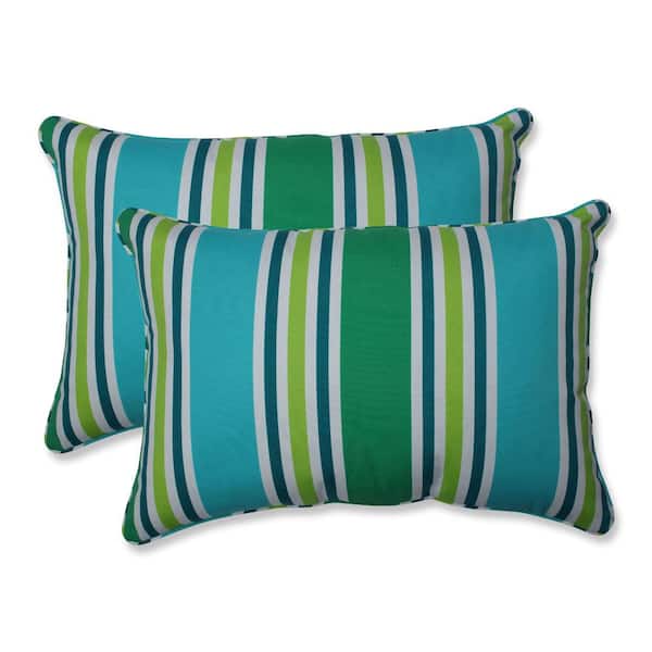 Pillow Perfect Stripe Blue Rectangular Outdoor Lumbar Throw Pillow 2-Pack