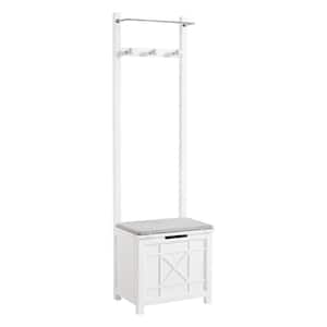 Derby White 68 in x 20 in x 14 in. Wood Contemporary Rectangle Laundry Room Hamper with Cushioned Seat and Towel Rack
