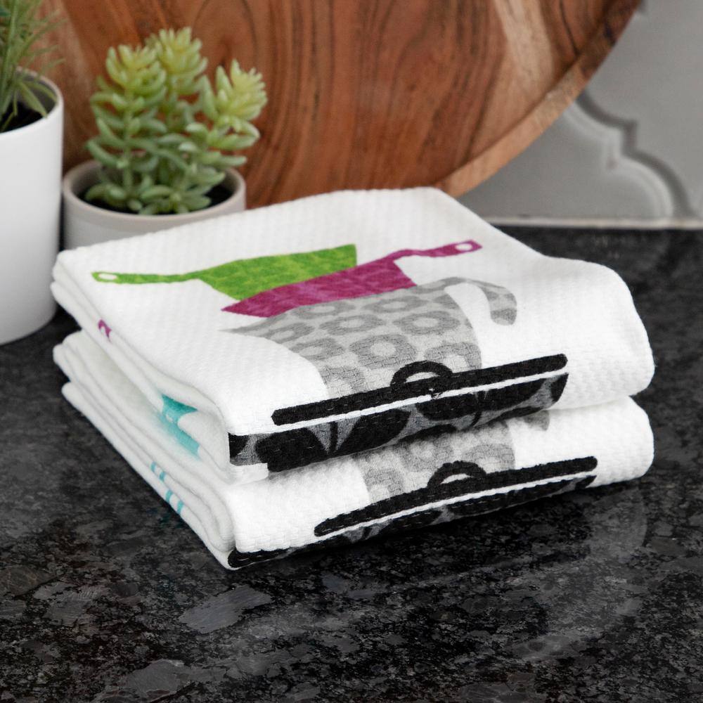 Dual-Purpose Cotton Kitchen Dish Towel Set with Pots and Pans Print