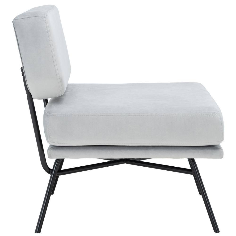 Mid-Century Modern Grey Velvet Accent Chair with Matte Black Legs
