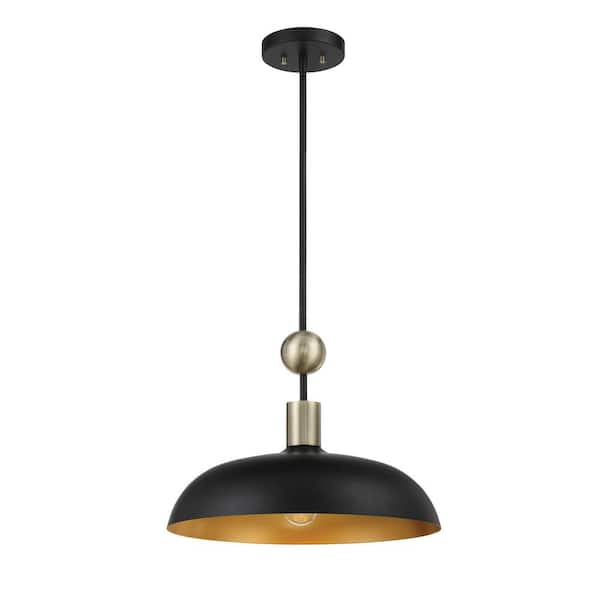 Minka Lavery Biloxi 100-Watt 1-Light Black and Weathered Antique Brass Shaded Pendant Light