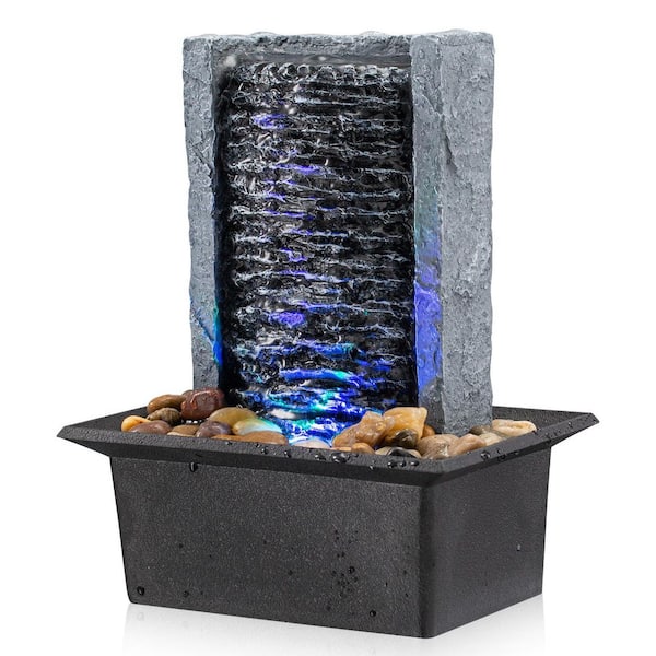 Tabletop Indoor Waterfall Rock Fountain with LED-Lights Water Feature for Modern Home Office Indoor Decoration (1-Pack)