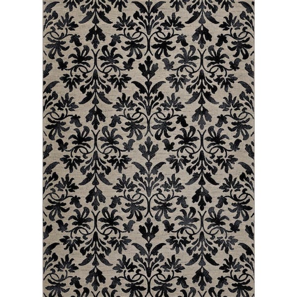 Everest Retro Damask Grey-Black 2 ft. x 4 ft. Area Rug