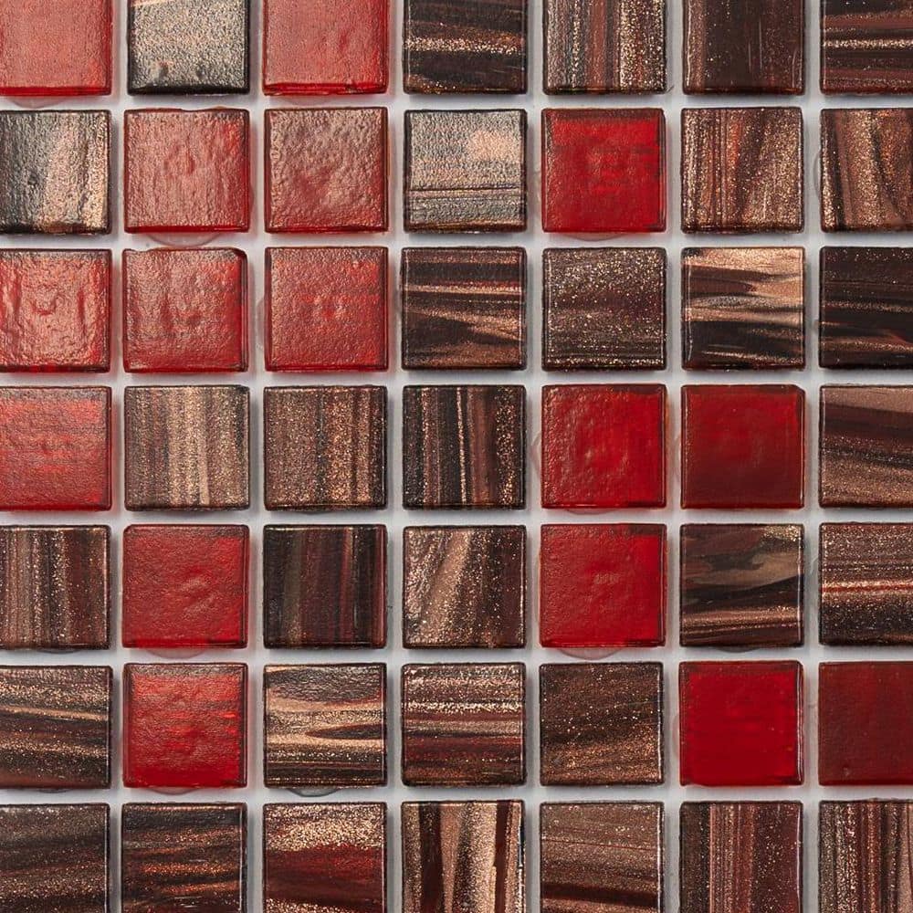 Mingles 12" x 12" Glossy Red and Brown Glass Mosaic Tile