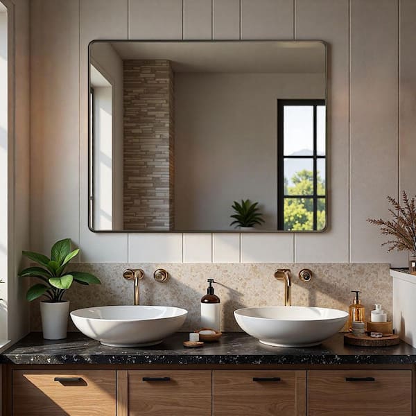 48 in. W x 30 in. H Oversize Rectangular Black Wall Mirror Aluminum Alloy Framed Bathroom Mirror