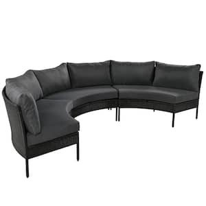 3-Piece Curved Outdoor Conversation Set, All Weather Sectional Sofa with Gray Cushions