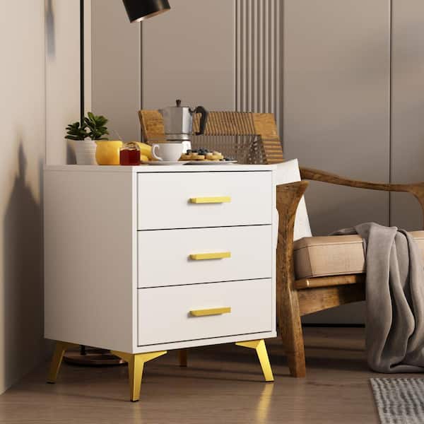 FUFU&GAGA Single White Wooden Nightstand, Side Table with 3 Drawers, 19.7 in. W x 15.7 in. D x 23.8 in. H